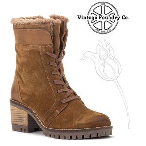 VINTAGE FOUNDRY Scarlett Faux Fur Trim & Suede Combat Boot